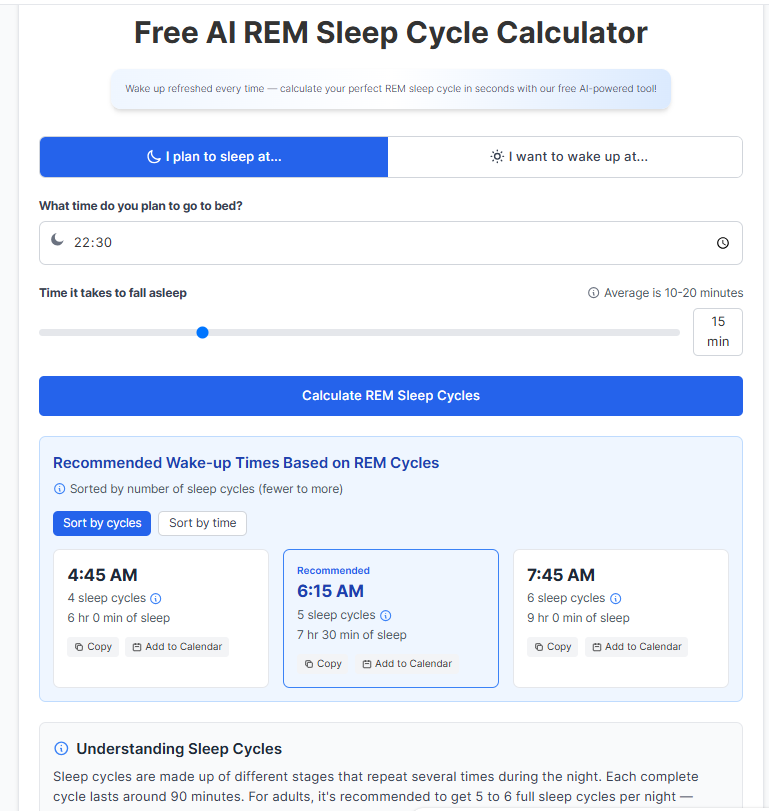 REM Sleep Cycle Calculator