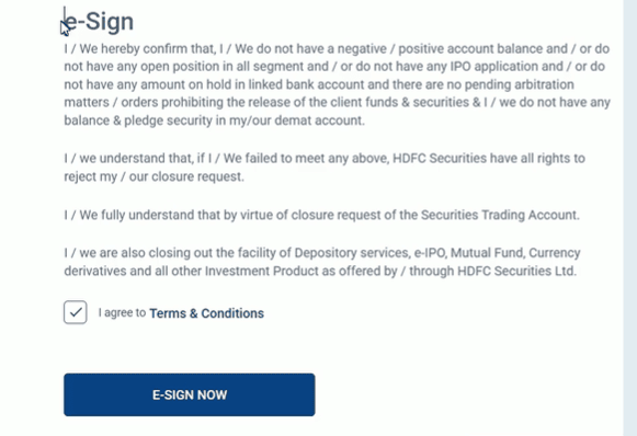 HDFC Securities Account Closure Page