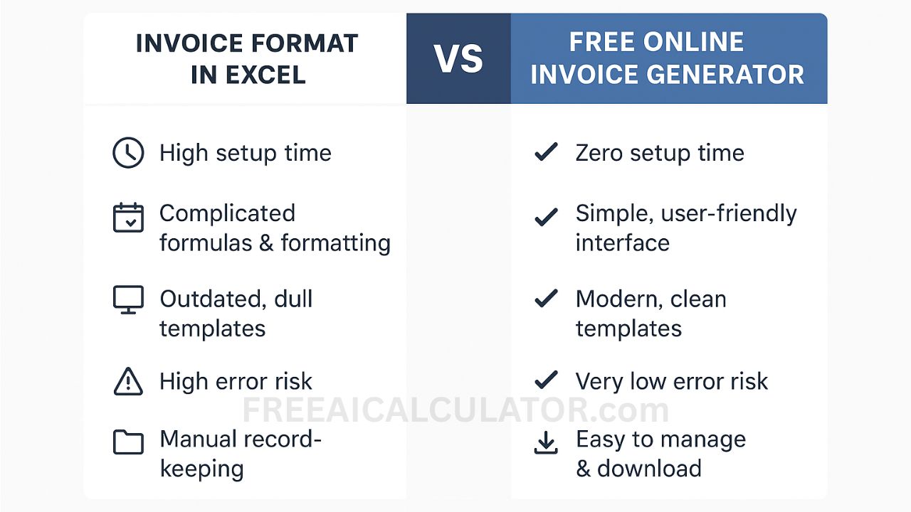 Invoice Format in Excel vs Online Generator